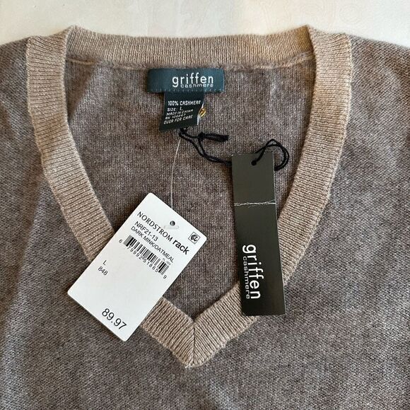 Griffen 100% cashmere v neck  soft sweater size L, NWT - Picture 5 of 6